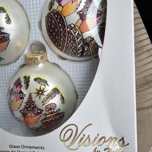 4 Vintage Visions By Holly, Pearl, Glass Bulbs Gold Tops Christmas Ornaments USA